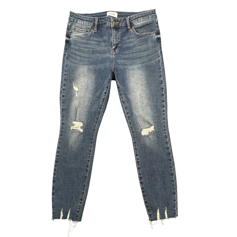 Pistola Blue Distressed Frayed Hem Skinny Jeans Women Size 30